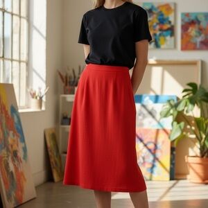 Vtg Jaeger Wool Cherry Red Lined Skirt Sz 16 90s‎ Pencil Corpcore Preppy Bright